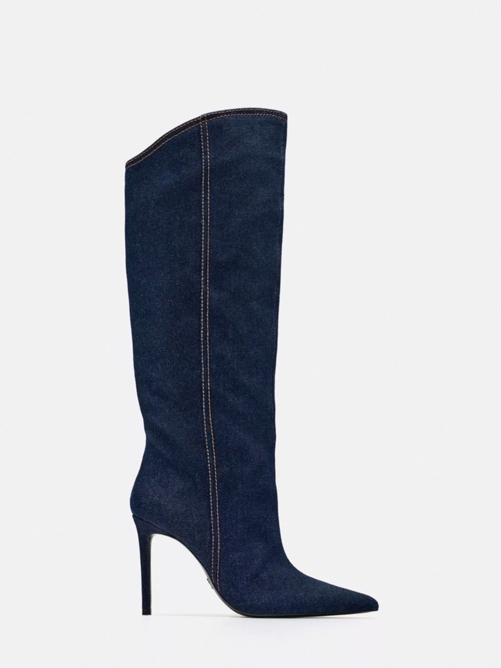 Zara Navy Knee-High Pointed-Toe Stiletto Boots
